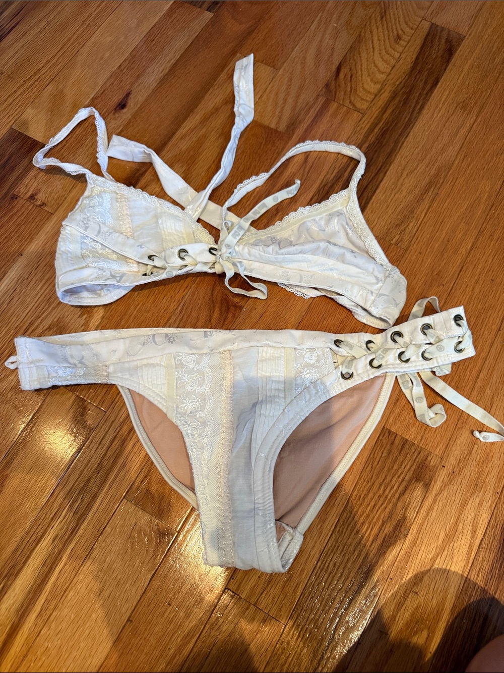 Rosa Cha White Lace Tie-Back Bralette & Bikini Set